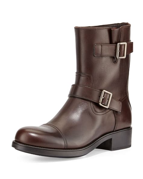 prada leather buckle moto ankle boots|Prada genuine leather boots.